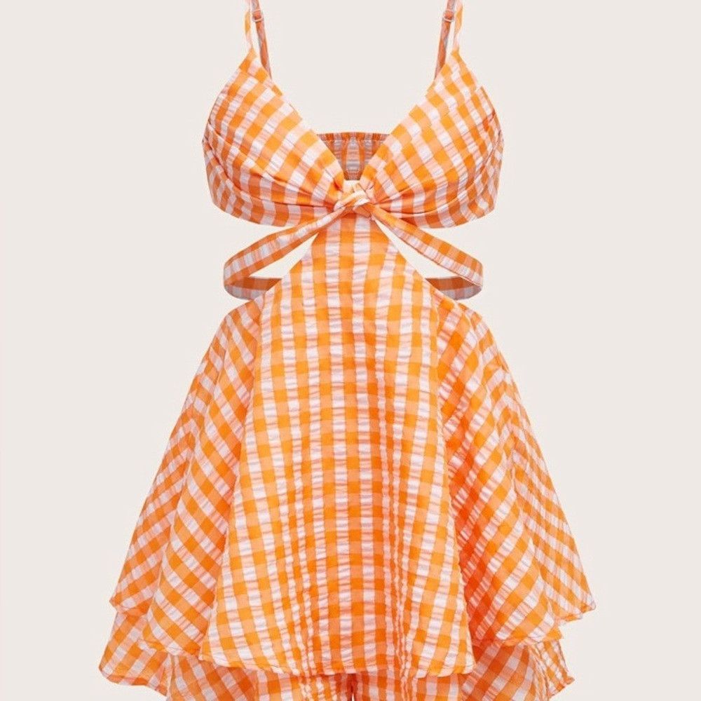 Orange Gingham Mini Dress